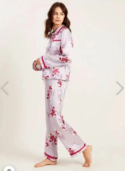 Morgan Lane Silk Pajamas Set in Lilac Esmeralde Floral Print Shirt