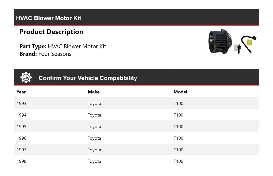 Kit de motor soplador de climatización para Toyota T100 1993-1998 4 estaciones 1994 1995 1996 1997 Foto 2 de 3