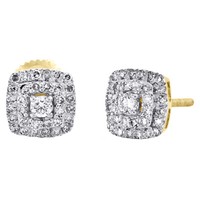 10K Gelbgold Rund Diamant Quadrat Rahmen Halo Cluster Stecker 7Mm Ohrringe 1/3