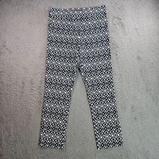 Erica Taylor Pull On Crop Pants Women Large Geometric Print White Navy Blue