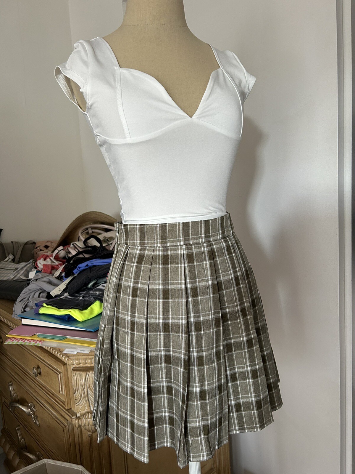 Plaid Mini Skirt in Multi Color Size S Flare Fit-image