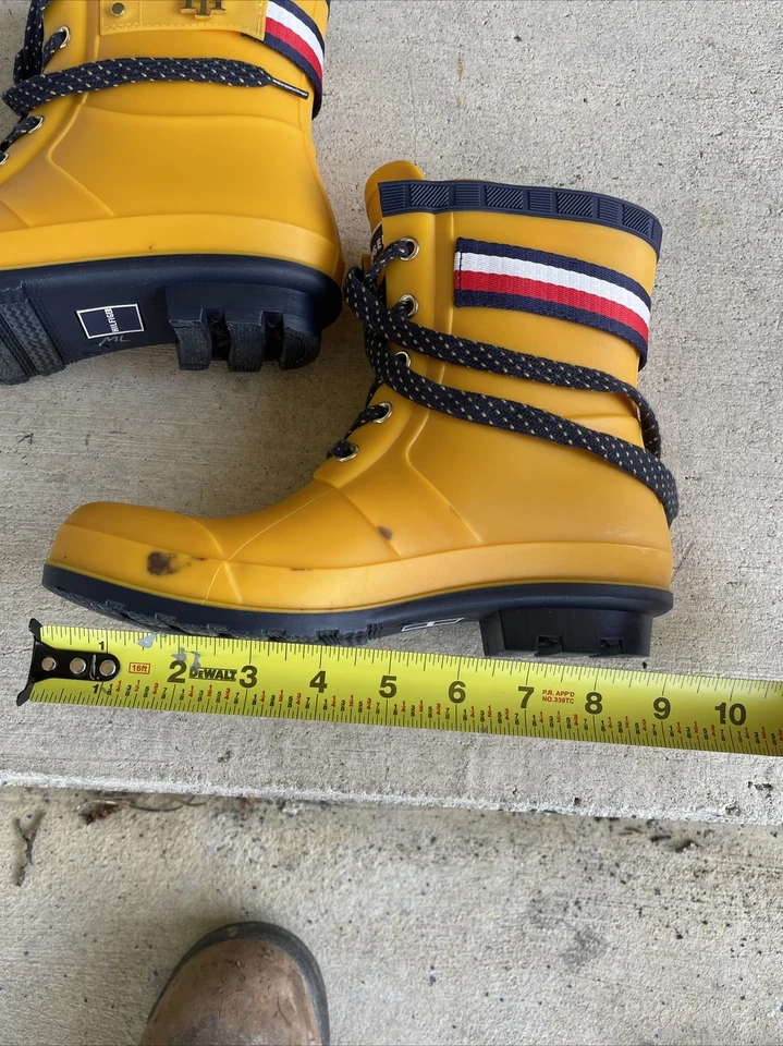 Tommy Hilfiger Amarillo Goma Con Cordones Media Pantorrilla Pato Bota de Lluvia Zapatos para Mujer 6 Foto 4 de 4