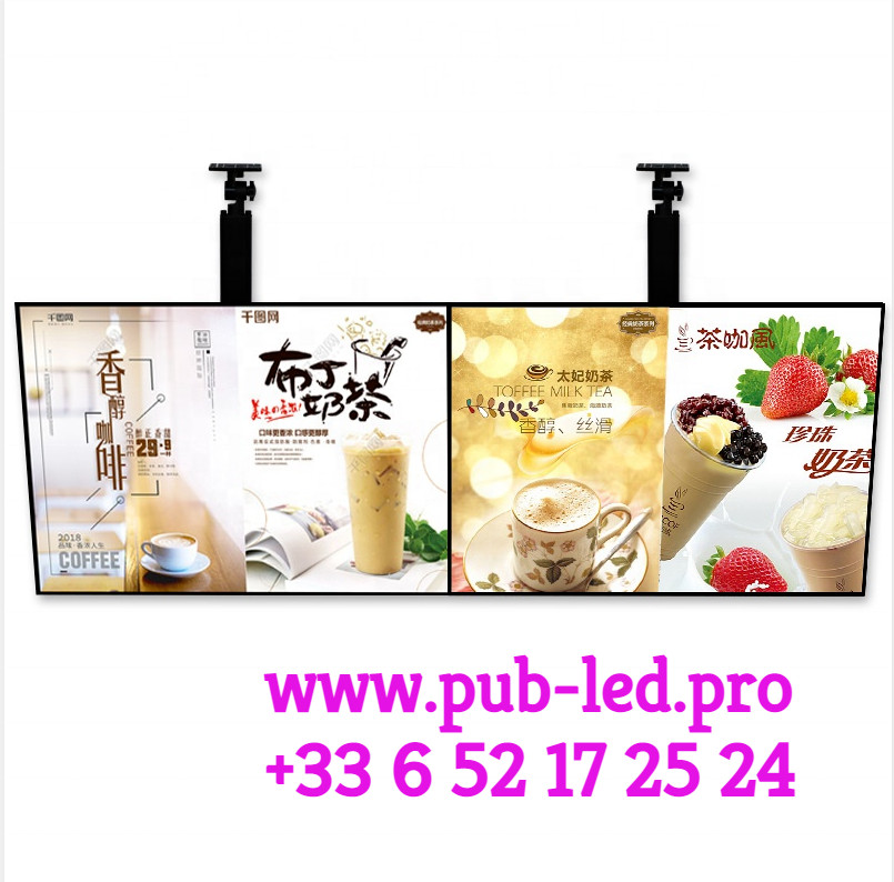 Enseigne porte affiche menu LED A1 66x91 cm en aluminium noir pour restaurant