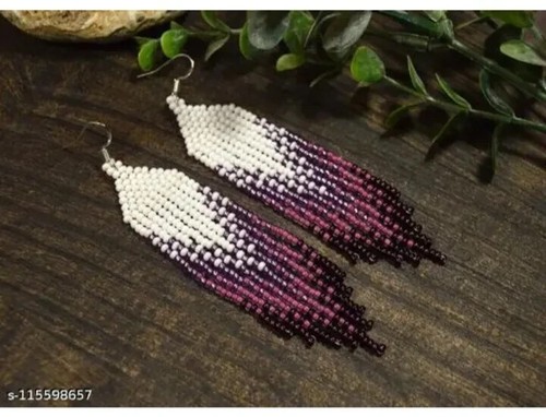 Tribal Earrings Seed Beaded Brick Stitch Dangle Earrings Basque