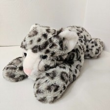 FAO Schawarz Lying Snow Leopard Plush Gray Spotted Stuffed Animal Toy