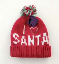 DAVID & YOUNG Collection Red I Love Santa Cable Knit Cuff Pom Pom Beanie - OS