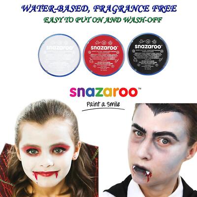 3x18ml Snazaroo Gesichtsfarbe schwarz weiß rot Halloween Make-Up Vampir Wasserbasis