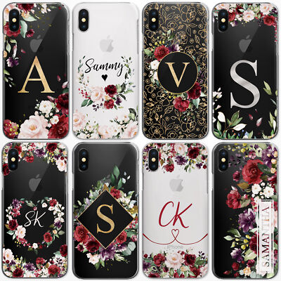 PERSONALISIERTE HANDYHÜLLE INITIALEN BLUME KLAR HARTSCHALE FÜR SAMSUNG A30 A50 A70