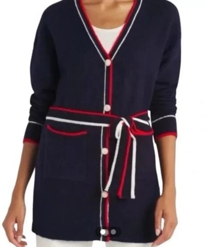 Vigoss Women's Size Large Navy Blue Button Up Cardigan Long Sleeve Soft Belted
