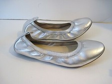 Yosi Samra Miss Samara Girls Silver Metallic Leather Ballet Flats Size 4, NEW