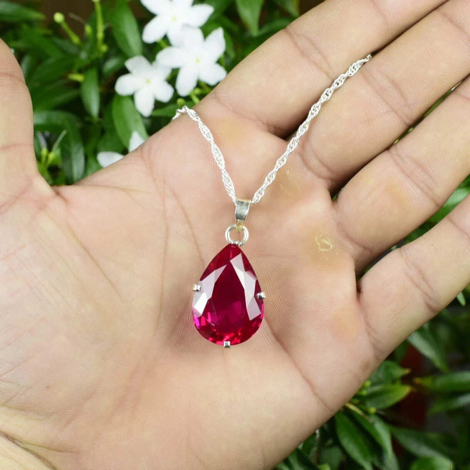 35ct Natural Pink Tourmaline Gemstone in 925 Sterling Silver Pendant