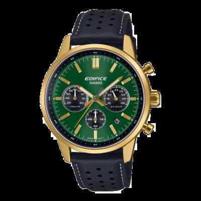 CASIO EDIFICE EFR-575CL-3A Quartz Chronograph Stainless Black Leather Green Dial