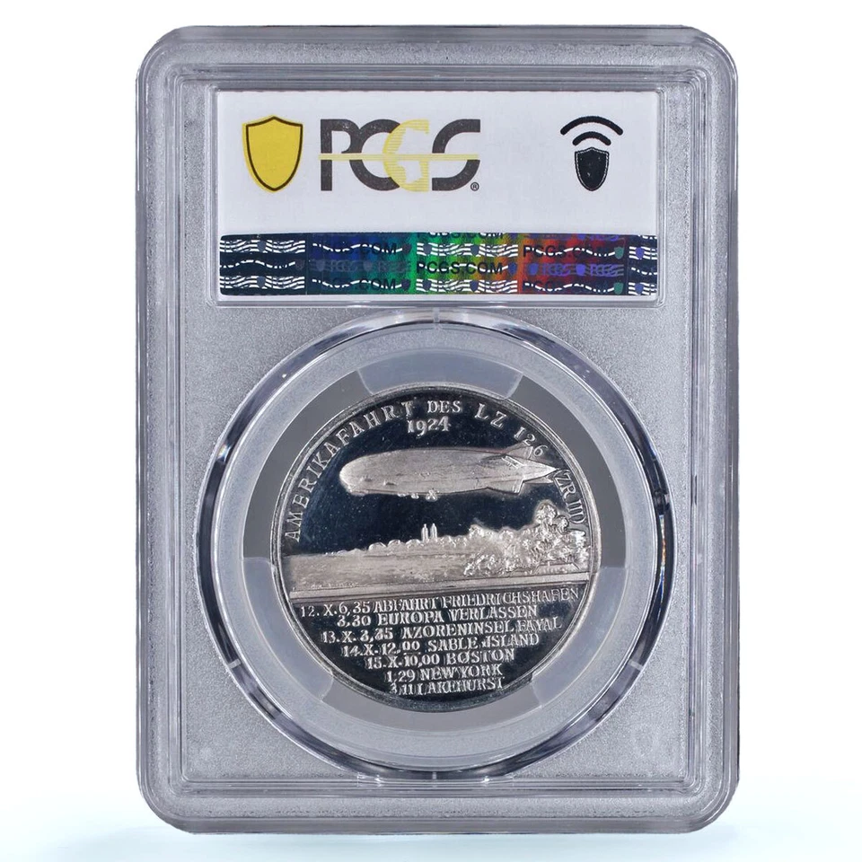 Alemania Weimar Eckener Zeppelin Airship Aviación SP62 PCGS medalla de plata 1924 Foto 4 de 4