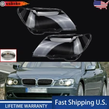 Pair Left+Right For BMW 7 Series E66 2005-2008 Headlight Cover Clear Lens Shell