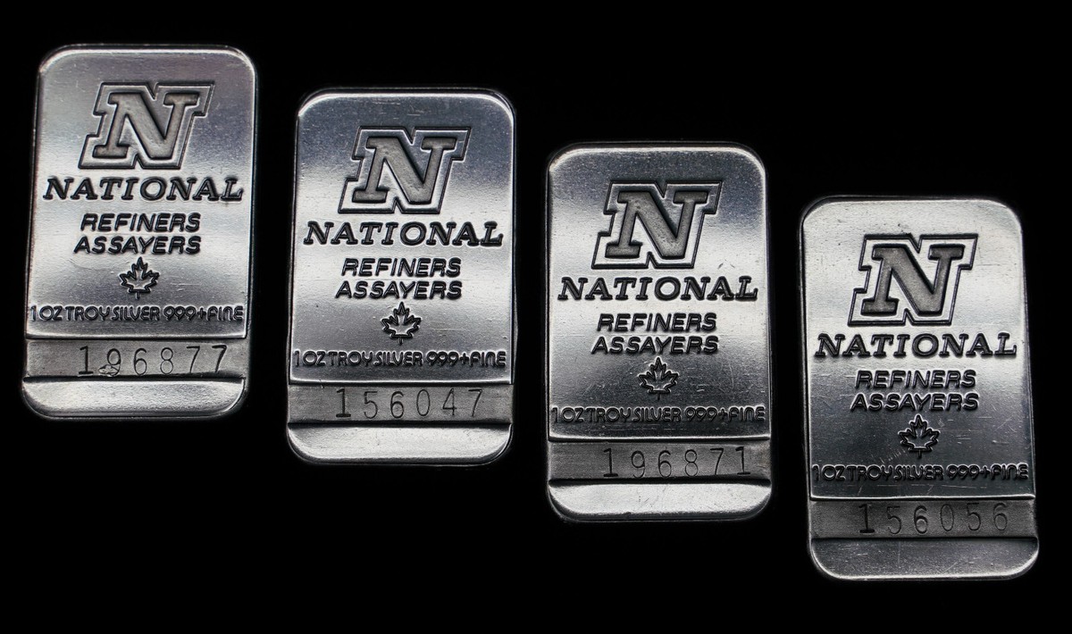 FOUR National Refiners Assayers Canada 999 1oz FINE Silver art