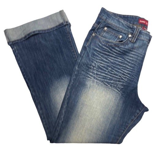 JENNY JO Dark Hi-Rise Jeans Juniors 17/18 Distressed Cuffs Whitewash Whiskering - Picture 6 of 20