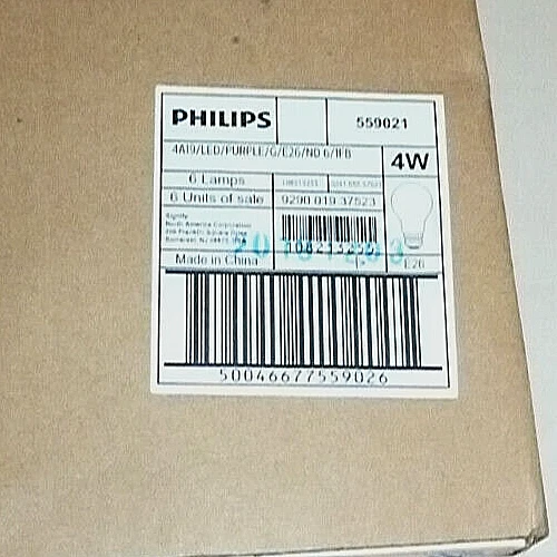 PHILIPS 559021 4A19/LED/PURPLE/G/E26/ND 6 / 1FB 4W BULBS 6 PCS PER BOX - Image 2 of 2