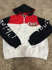 Raising Canes Windbreaker Jacket Mens small Red Black Logo Employee Full Zip