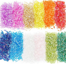 3600Pcs 12 Colors Bugle Beads, 6X2Mm Glass Tube Beads AB Color round Bugle Seed