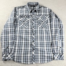 Affliction Black Premium Metal Button Down Shirt White Black Blue Men  s Size XL