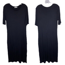 Reformation Jeans Black Olympia Short Sleeve Side Slit Long Dress Size XL