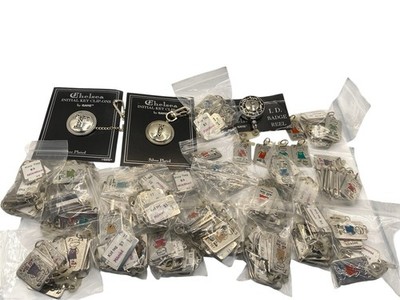 205 NOS Vintage Ganz Chelsea Kids Name Key Tags Lot + 3 Silver Plated Clip ONS