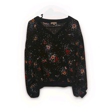 Wonderly Women's Black Multicolor Floral V-Neck Long Sleeve Blouse Size M