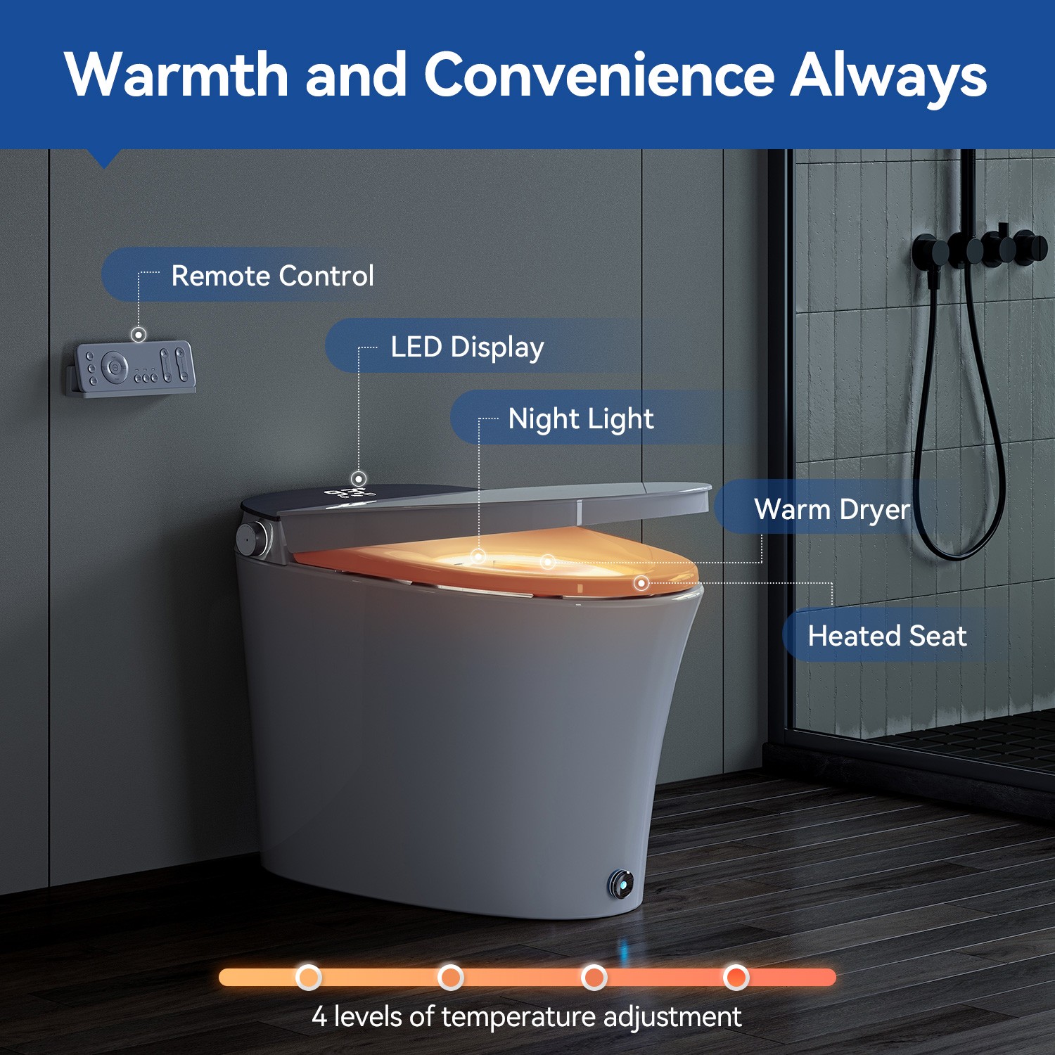 HOROW Smart Toilet Bidet Built-in Water Tank Auto Flush Warm water Dry UV