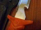 WENOKA MADE IN JAPAN VINTAGE 8501 DIVE KNIFE STAINLESS ORANGE HANDLE W/SHEATH — photo 8