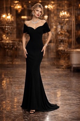 Badgley Mischka Off-The-Shoulder Black Long Dress US 4 NWT Prom Oscar Gala $990