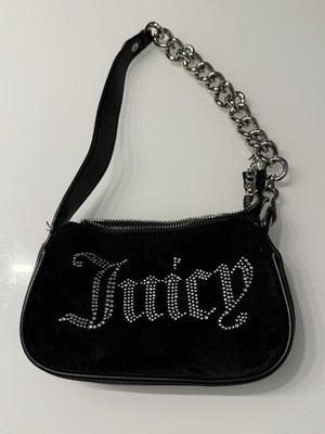 Juicy Couture Damen Handtasche Schwarz Samt mit Silber Charm und Strass