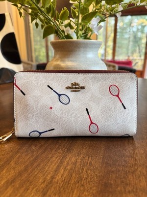 Coach Signature Chalk with Tennis Racquet Print Canvas Zip Around