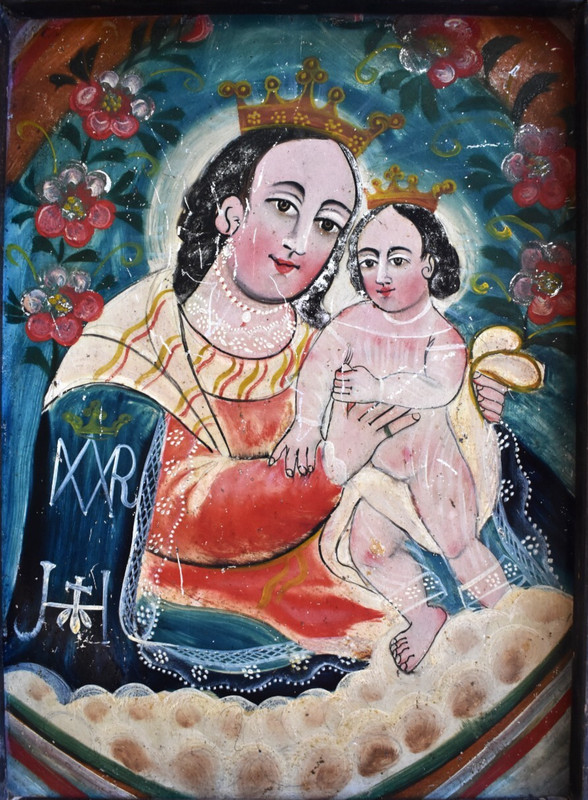 Antique 19th C. Spanish Colonial Painting/ Retablo - Refugio