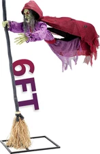 Halloween Animatronics Flying Witch Decorations, 6Ft Animated Floating Witch wit