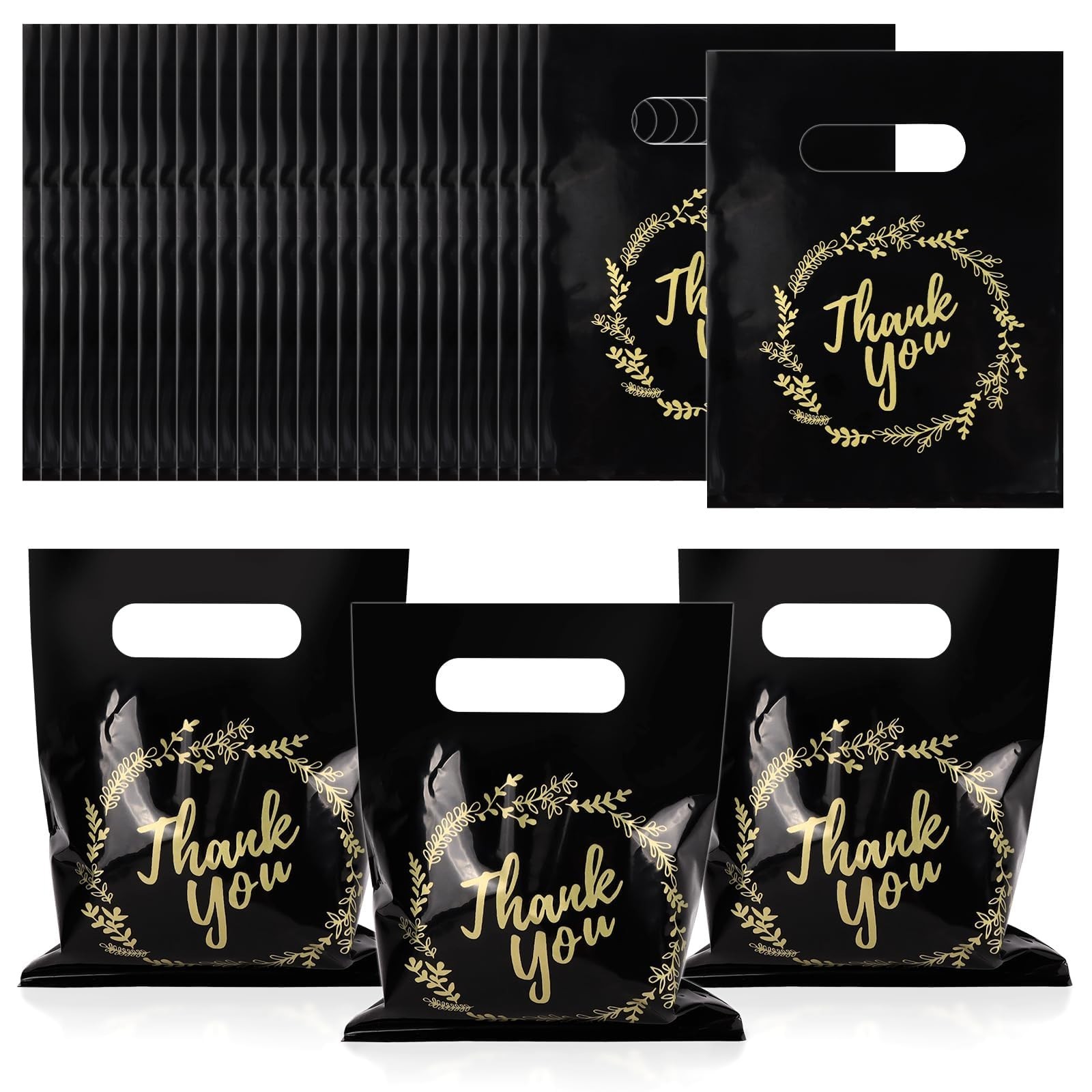 BadenBach 100-Pack Small Thank You Bags, 8" x 6", Black