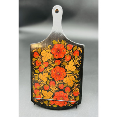 Khokhloma Wooden Cutting Board 7'' x 13'' Black Red Lacquer Russia