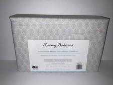 TOMMY BAHAMA LINE PALMS GREY 4pc. WASHED COTTON SOFT PERCALE QUEEN SHEET SET NWT
