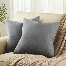 Rustic Cotton Linen Throw Pillow Covers Set of 18" x 18" Pack of 2 Dark Grey