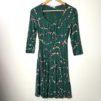 Boden Highgate Stretch Jersey Dress Green Fit Flare Forest Fairy Preppy US 4P