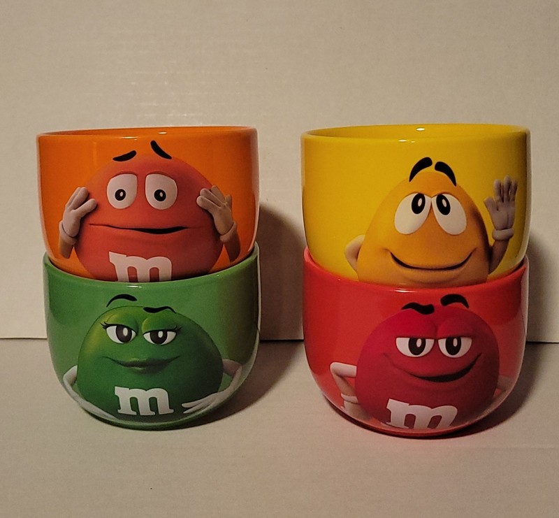 M & M 4x Ceramic Bowls- 2023 Limited Edition Red-Green-Yellow-Orange Set Of 4