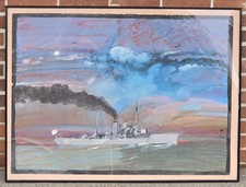 Large 1994 ROBERT ANDREW PARKER Original Watercolor H.M.S. TANGO Warfare Trawler