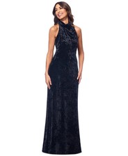 Betsy  Adam Women's Cowlneck Halter Sleeveless Velvet Gown - Black - 10