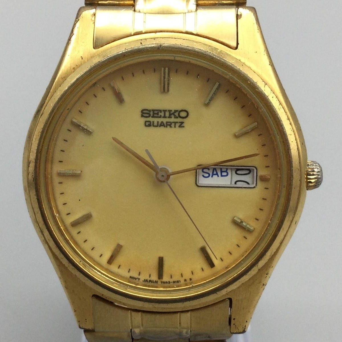 Vintage Seiko Mens Watch 37mm Day Date 7N43-9048 Gold Tone 7