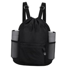 Waterproof Drawstring Bag, Lightweight String Backpack with Water Bottle Black