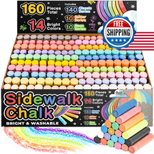 160 Jumbo Sidewalk Chalk Set - 14 Colors, 10 Glitter, 10 Neon, Non-Toxic, Washab