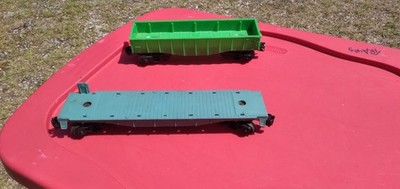 Lionel Postwar O O27 6142 Translucent Green Gondola & 6502-50 Teal Flat Car Rare