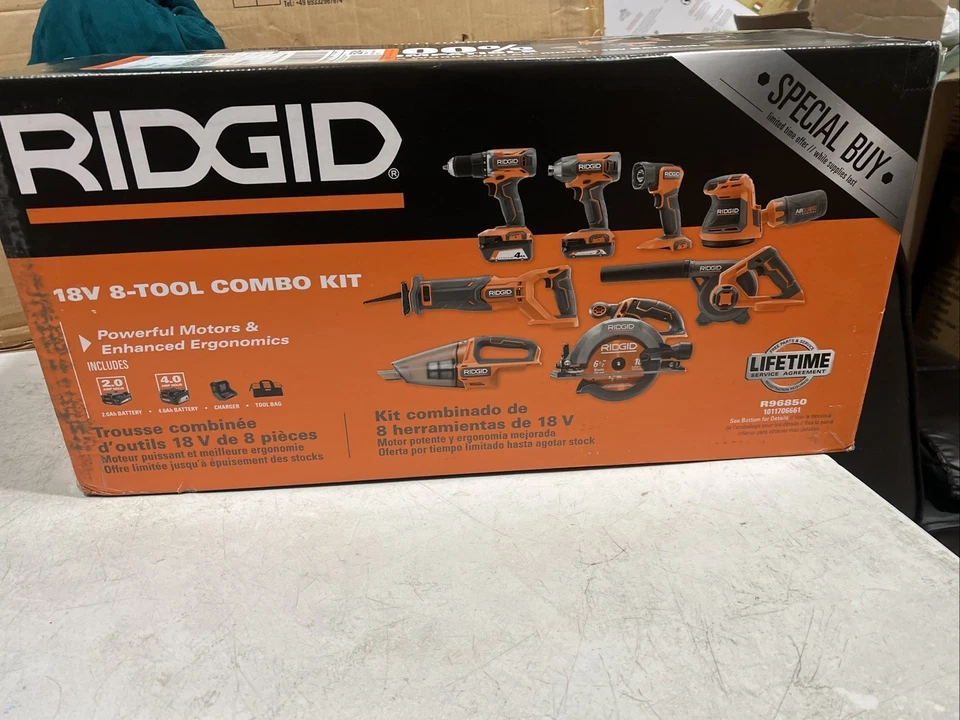 Ridgid 18V Cordless 8 Tool Combo Kit with 2 Ah & 4 Ah Batteries R96850 - Image 2 of 4