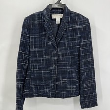 80s Y2K Blue Plaid Jones New York 4P Cotton Blend Blazer Suit Jacket USA