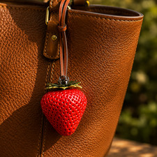 Strawberry Bag Charm Red 3D Purse Pendant Leather Strap Handbag Accessory