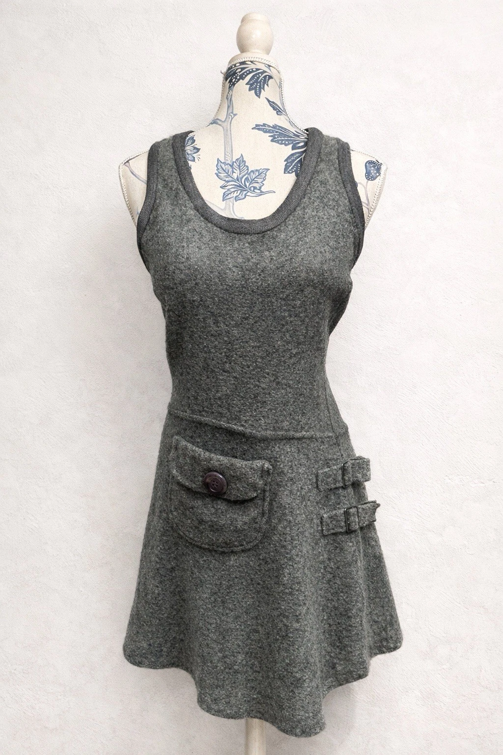Vintage Joe Browns Grey Wool Blend Dress UK 10 Boho Pinafore Fit Flare Winter